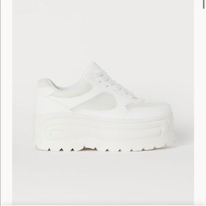 White Divided Platform Sneakers